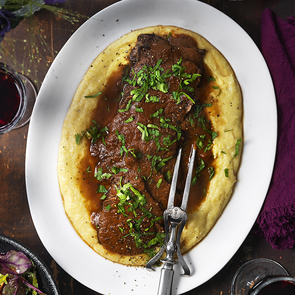 Bräserad högrev med polenta