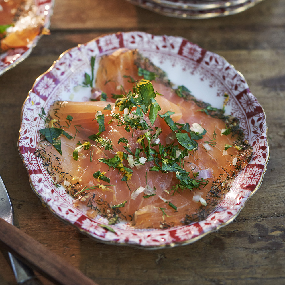 Gravad lax med apelsingremolata