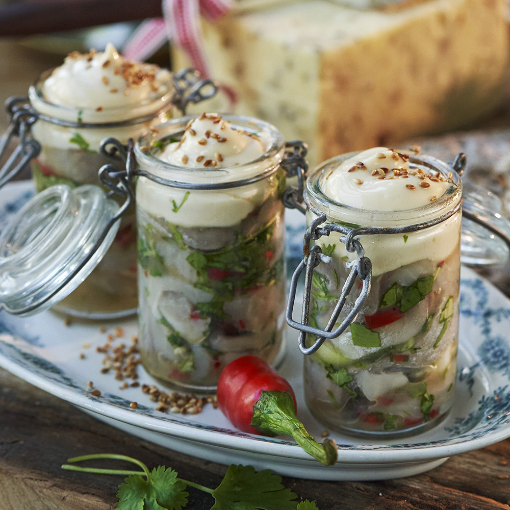 Chili- och koriandersill med sojamajo