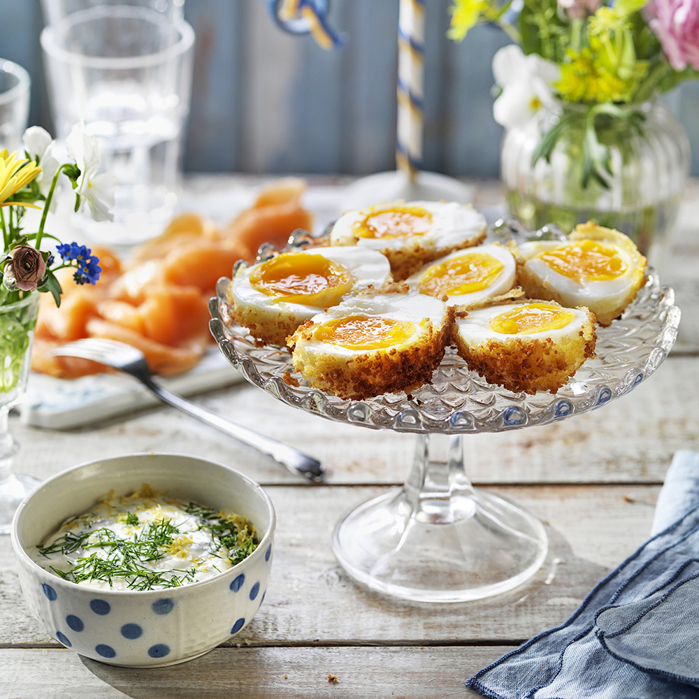 Friterat ägg med citron- och dillmajo