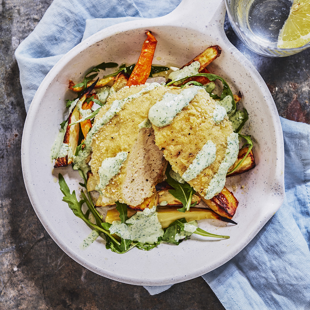 Kycklingwallenbergare med örtyoghurt