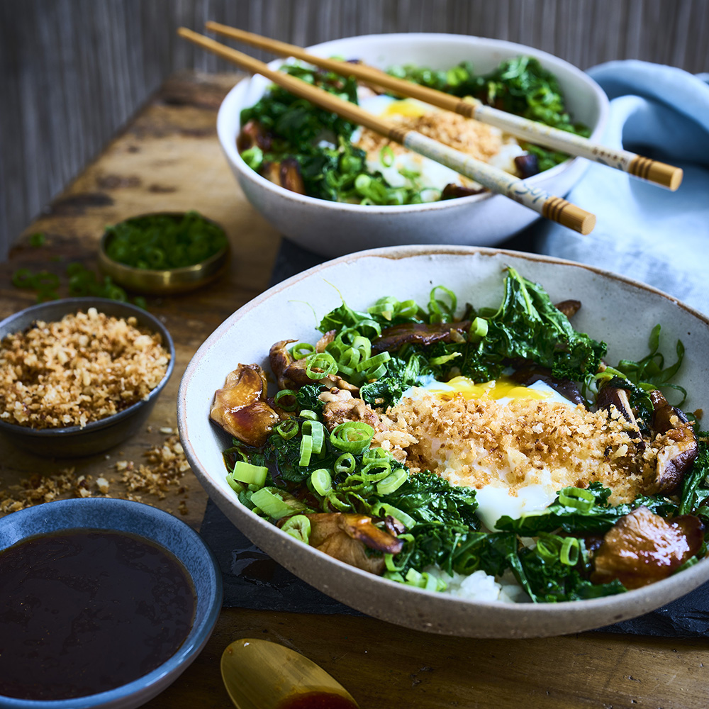 Bowl med svamp och krispig panko