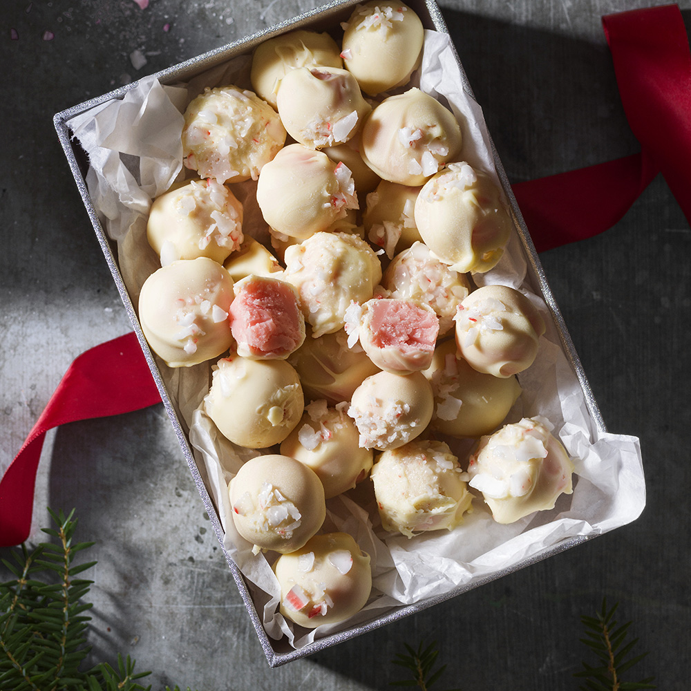 Vit chokladtryffel med polkagris