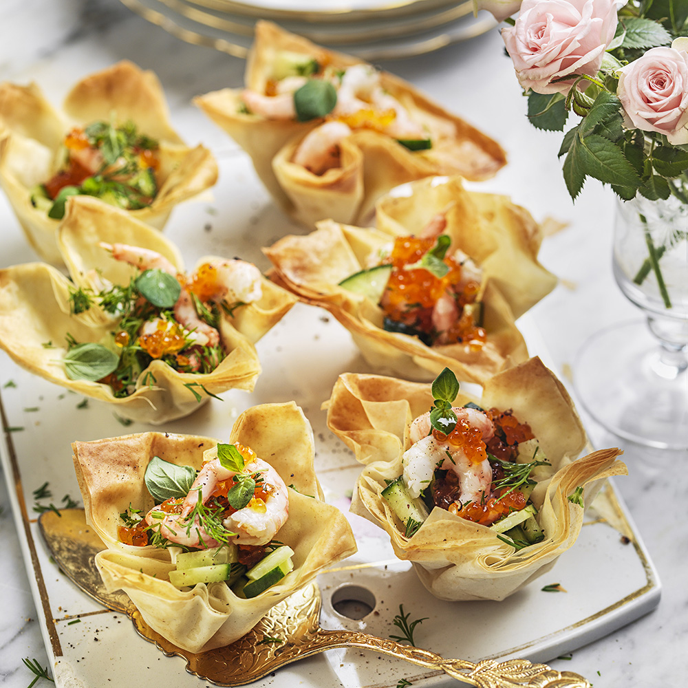 Filodegskorgar med wasabiräkor