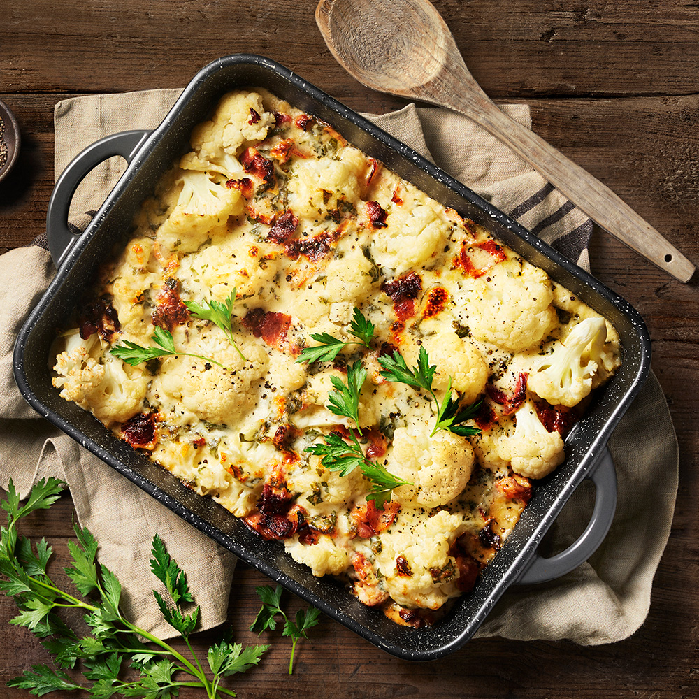 Blomkålsgratäng med bacon