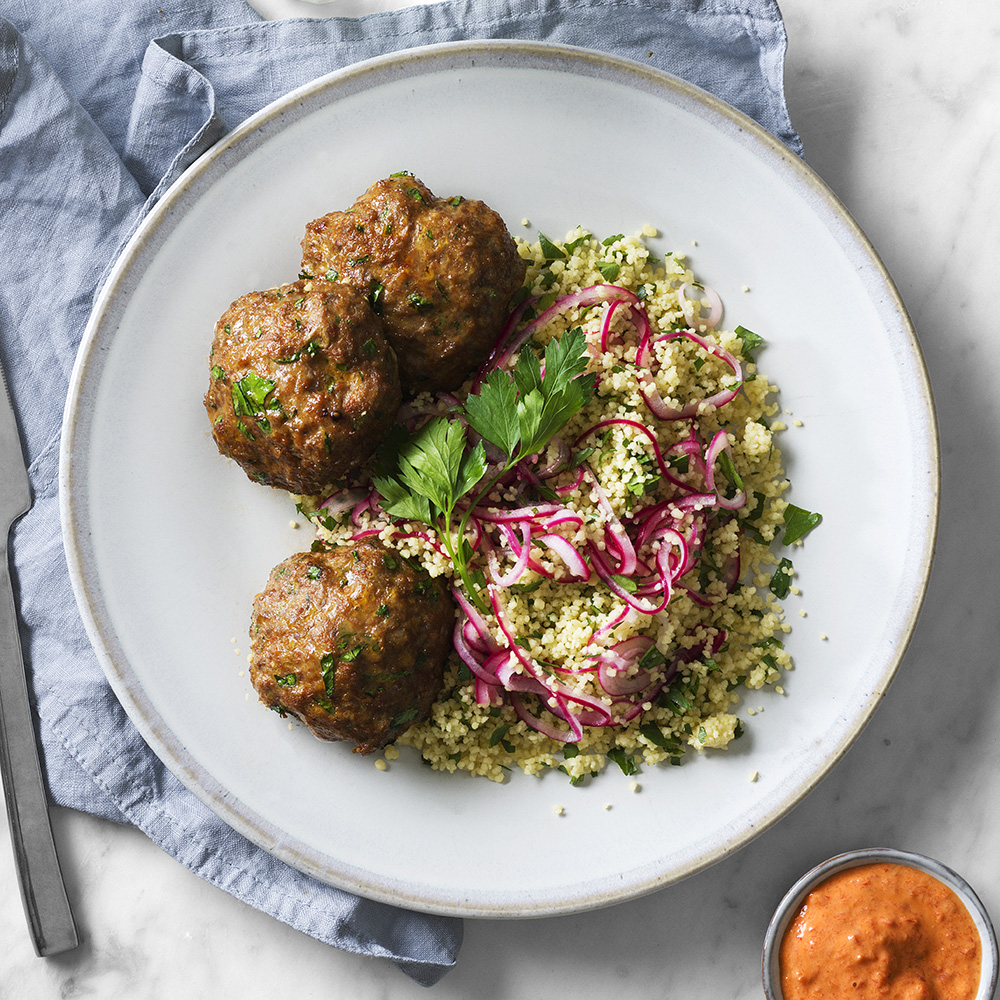 Köttfärsbiffar i ugn med couscous