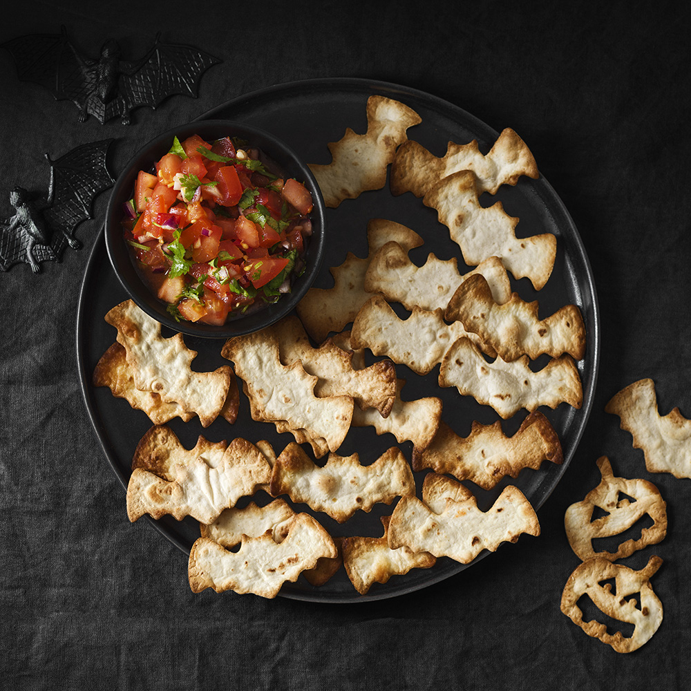 Halloweenchips med dipp