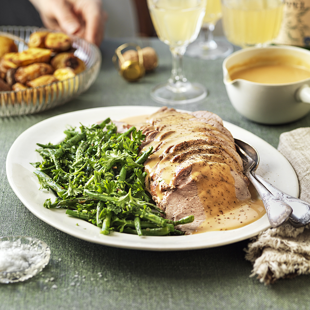 Skinkstek med cidersås och rostad potatis