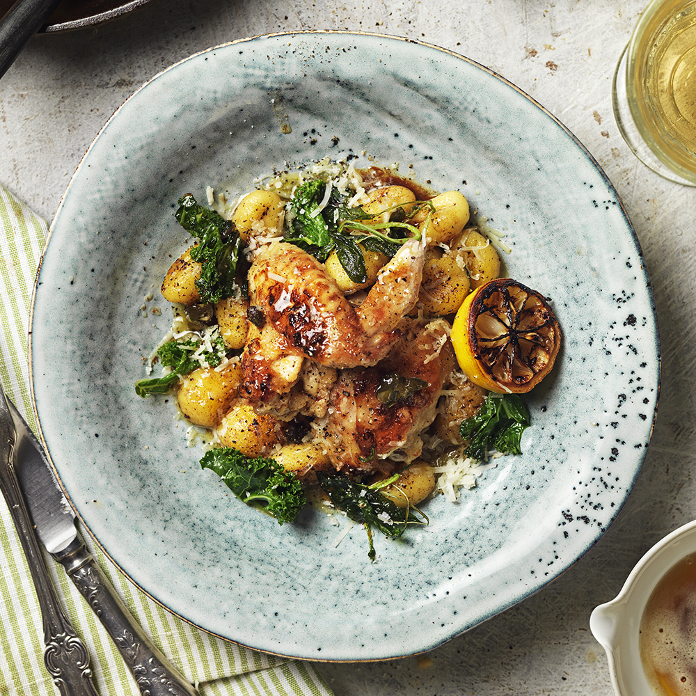 Kyckling med gnocchi, brynt smör och citron