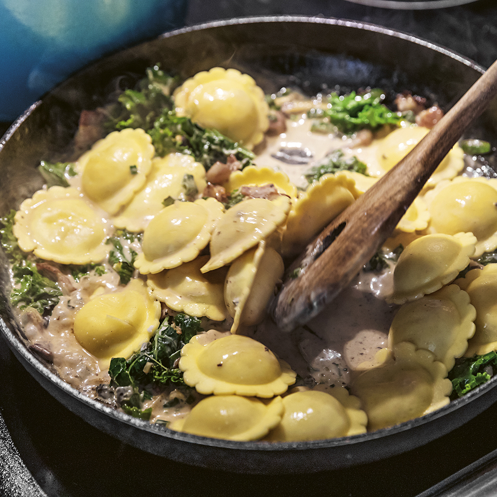 Fylld pasta med grönkål och ädelost