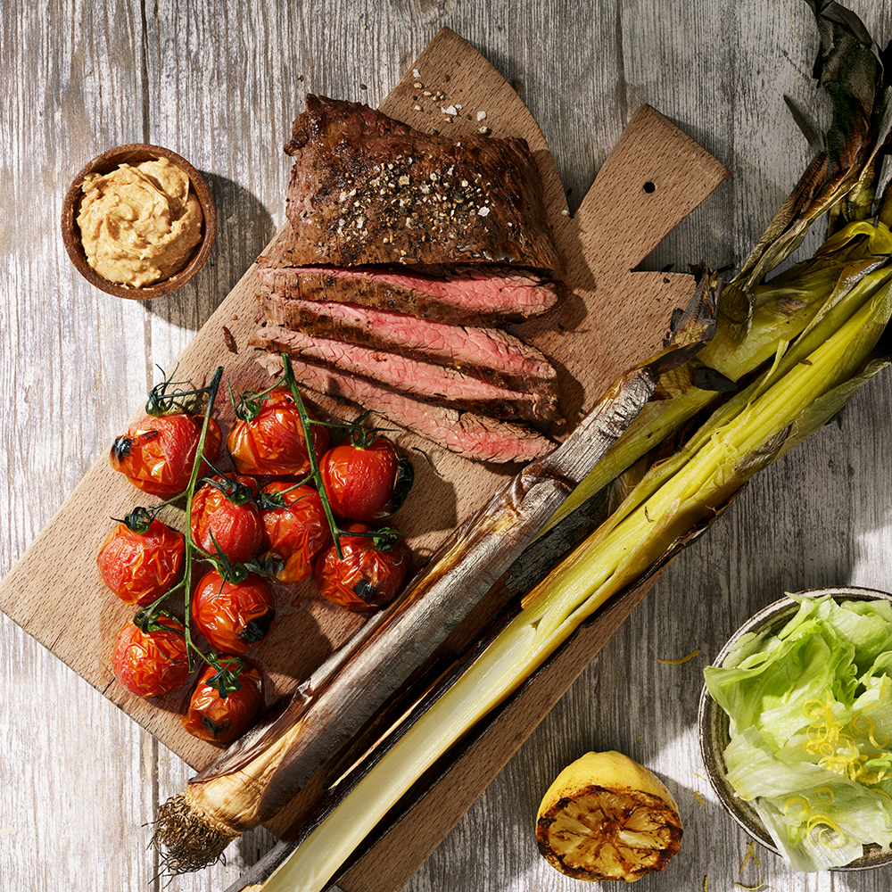 Flankstek med grillad purjolök