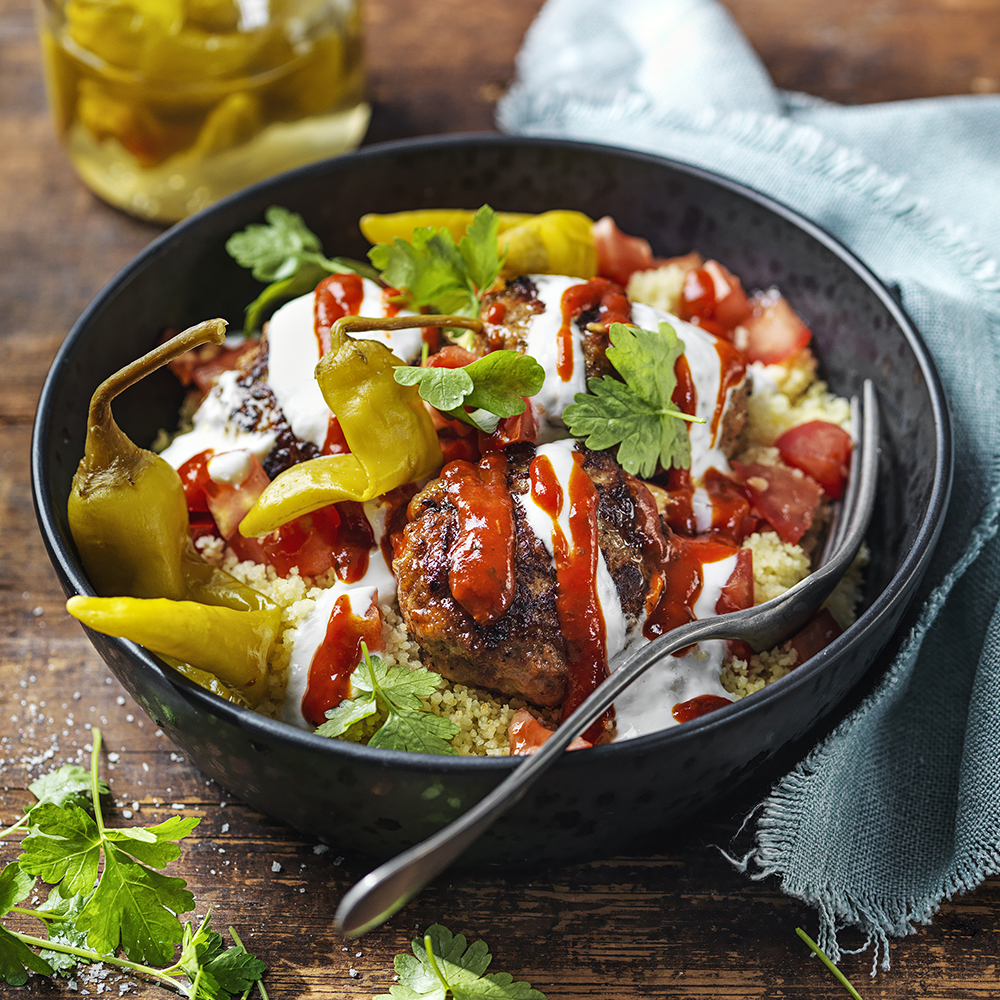 Kebabbiffar med couscous