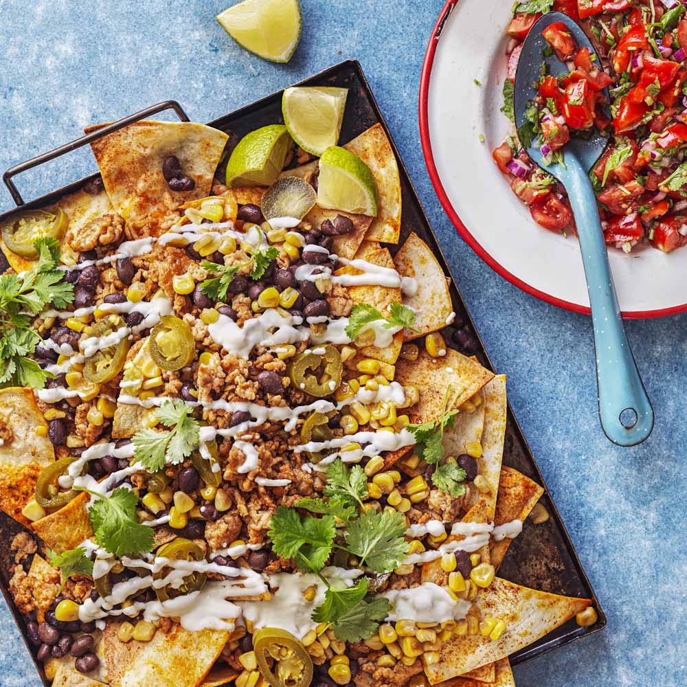 Nachotallrik med hemmagjorda nachos