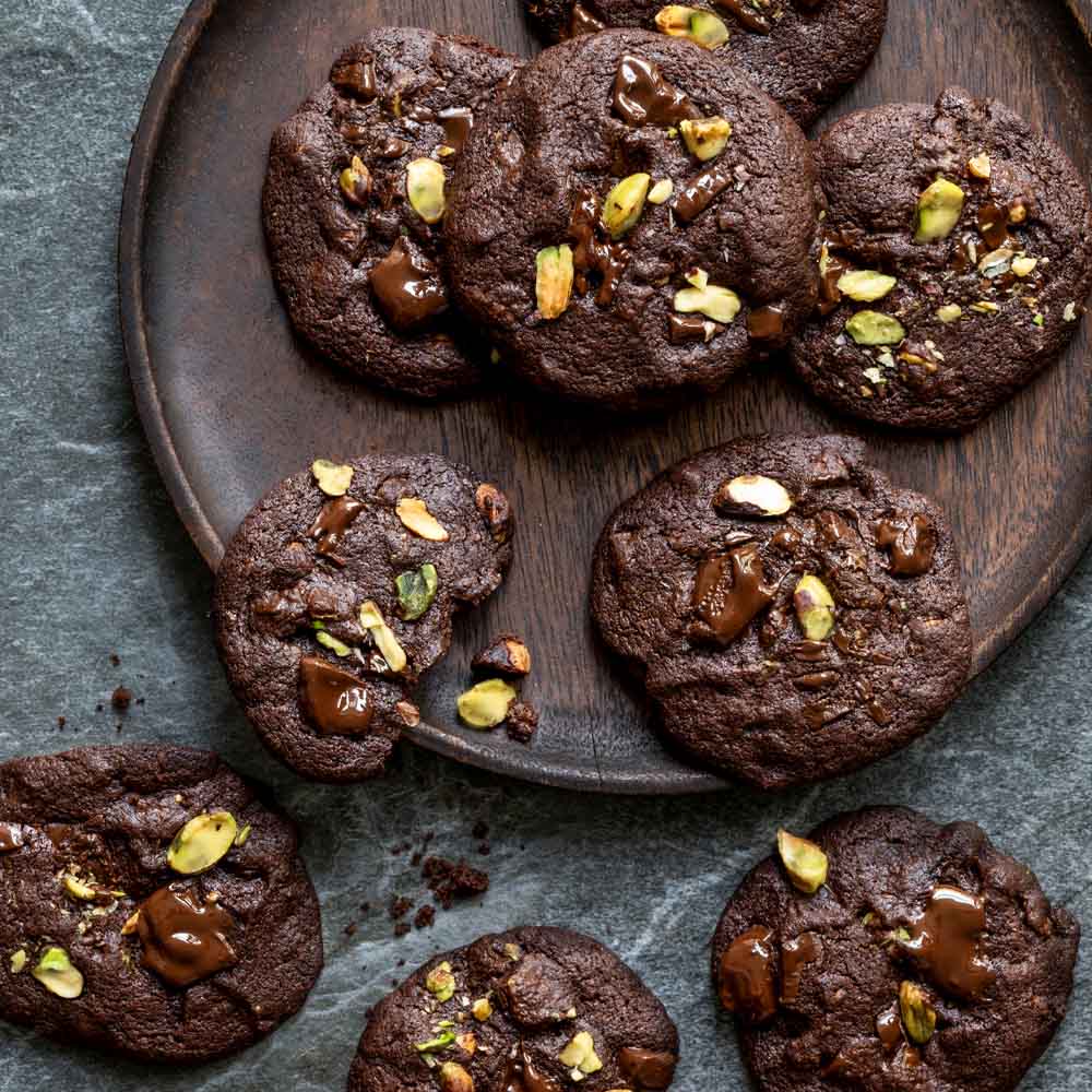 Double chocolate chip cookies med pistagenötter