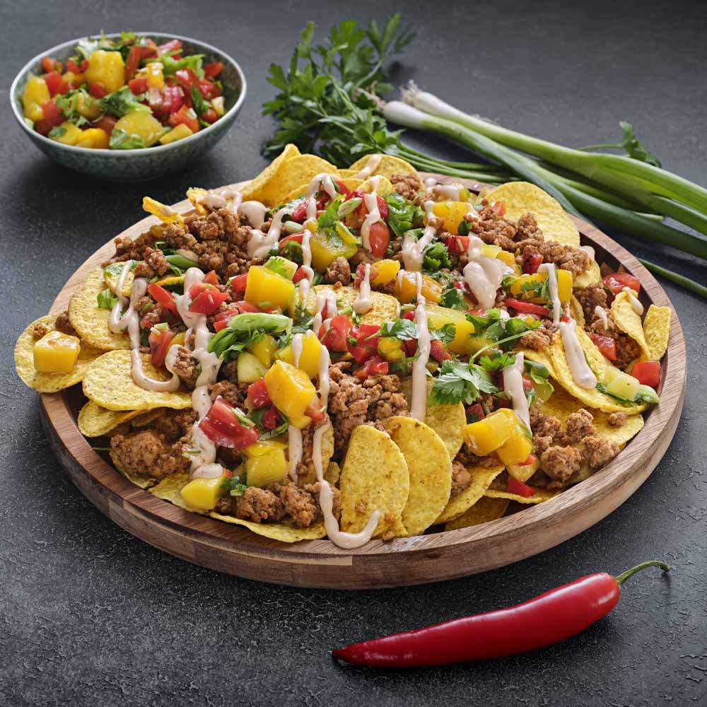 Nachotallrik med kycklingfärs och chipotlemayo