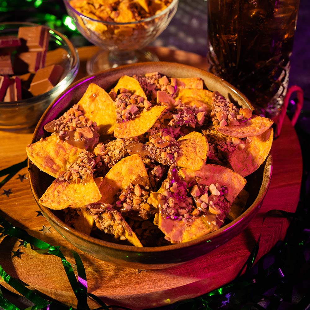 Chokladdoppade nachos med nötströssel