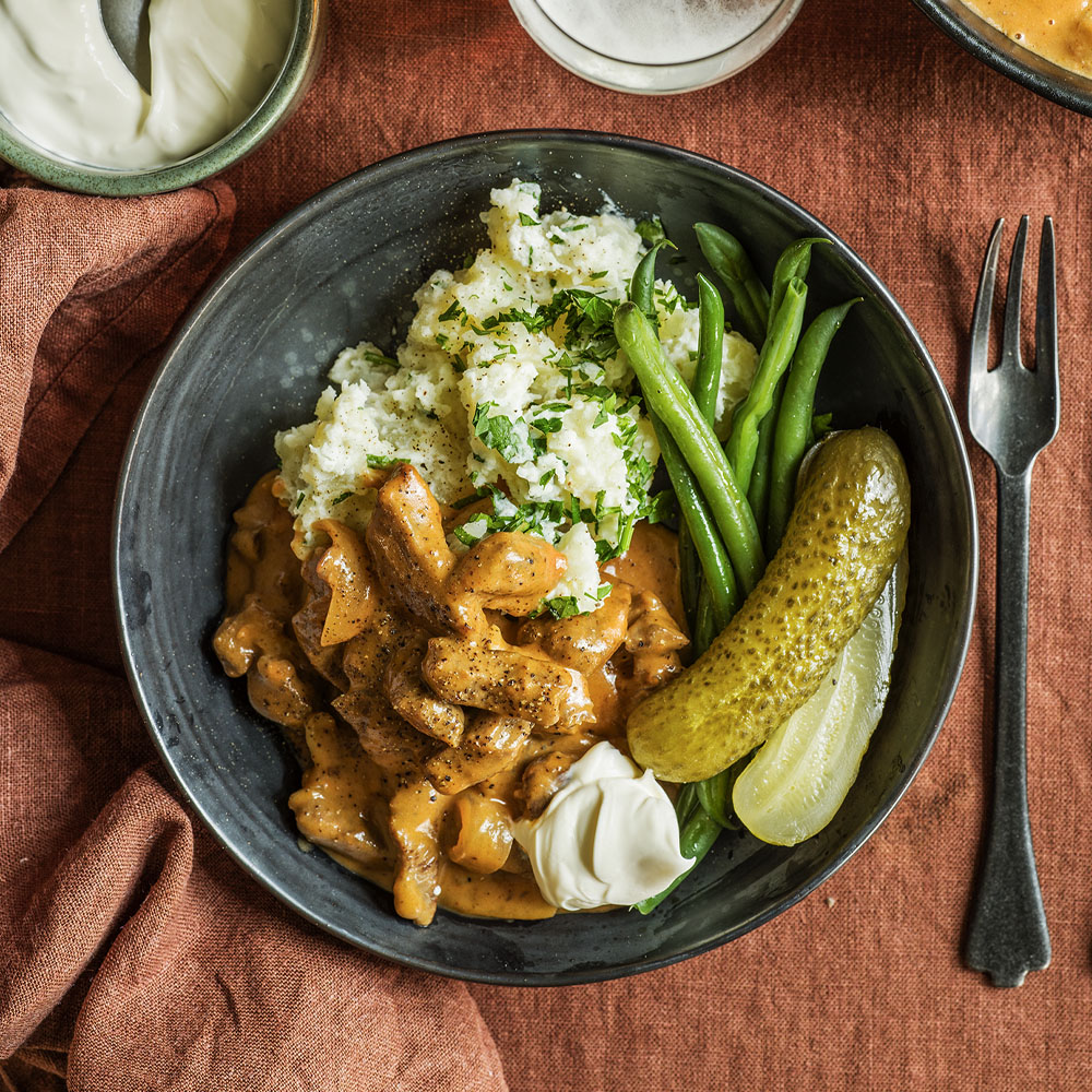 Hjortstroganoff med potatisstomp