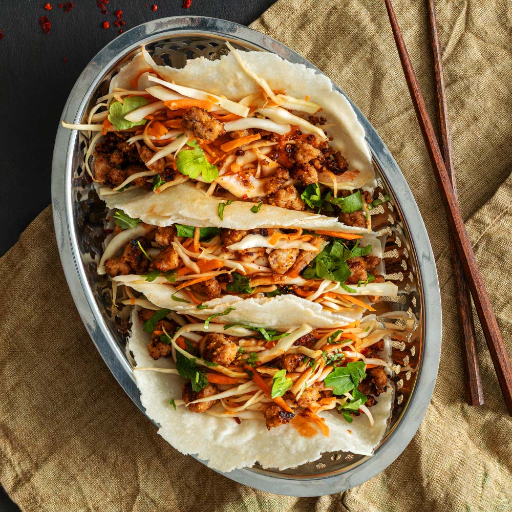 Koreansk-inspirerade wraps med fläskfärs och snabbkimchi