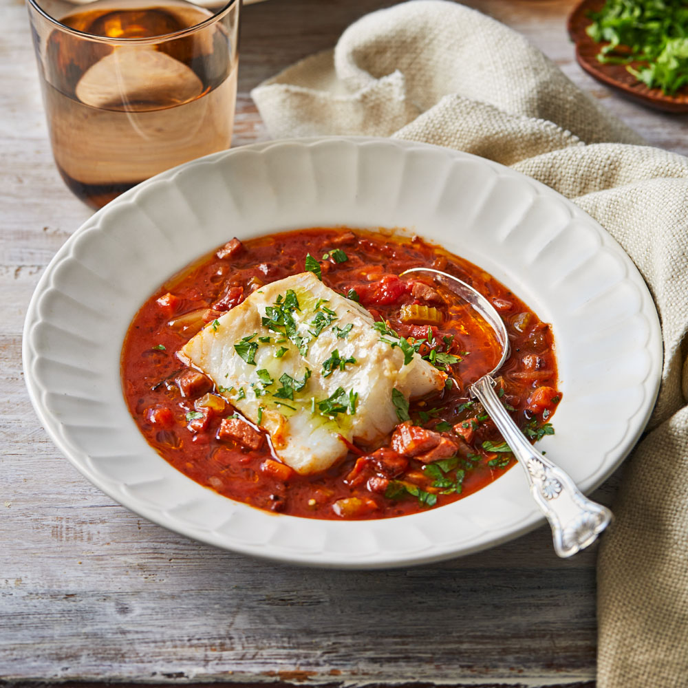Mustig torskgryta med chorizo