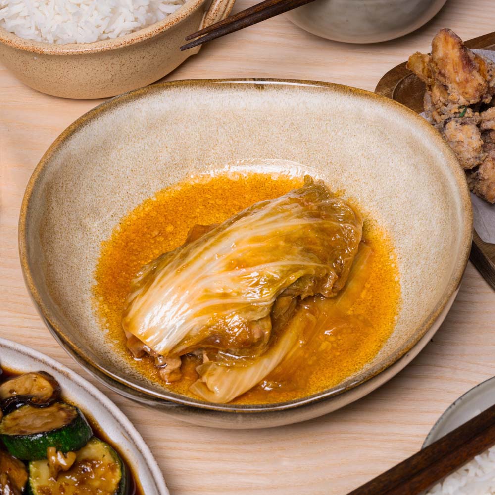 Bräserat fläsk med salladskål på japanskt vis