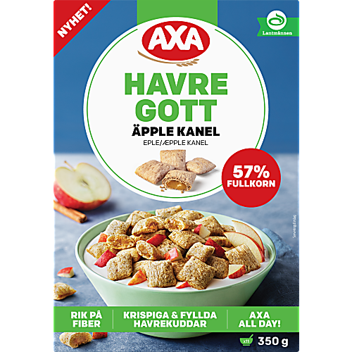 Vy över Flingor Havregott Äpple & kanel 350g AXA