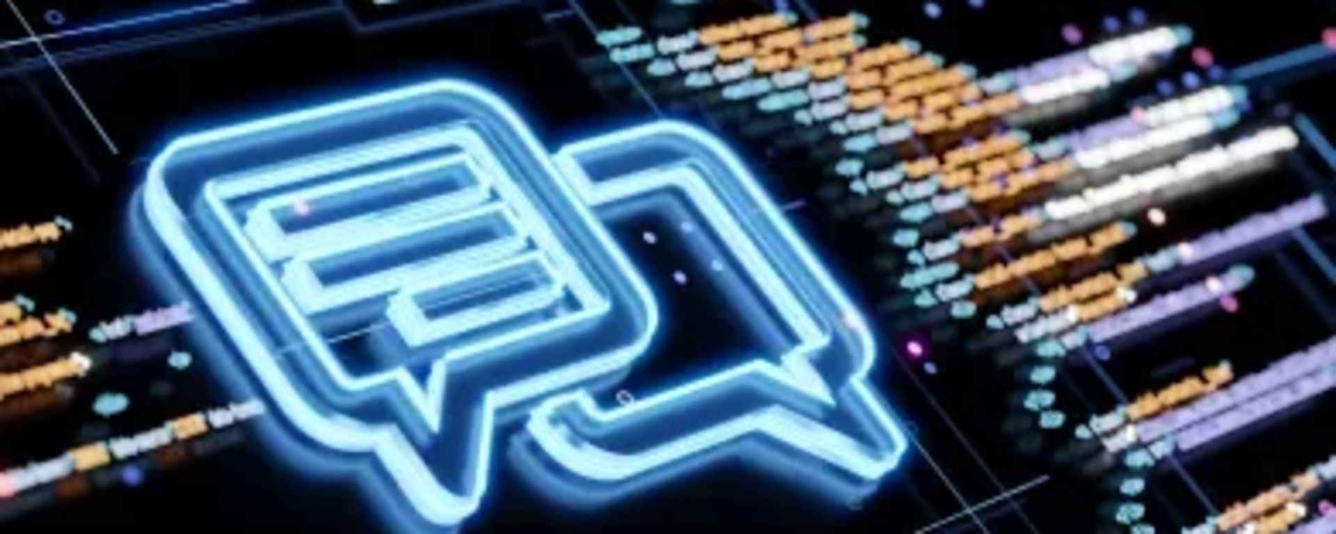Programmiercode auf einem Screen mit zwei Sprechblasen darüber