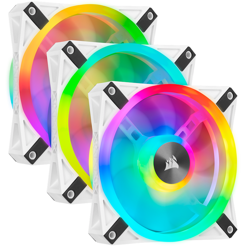 iCUE QL120 RGB 120mm PWM White Fan — Triple Fan Kit with Lighting Node CORE