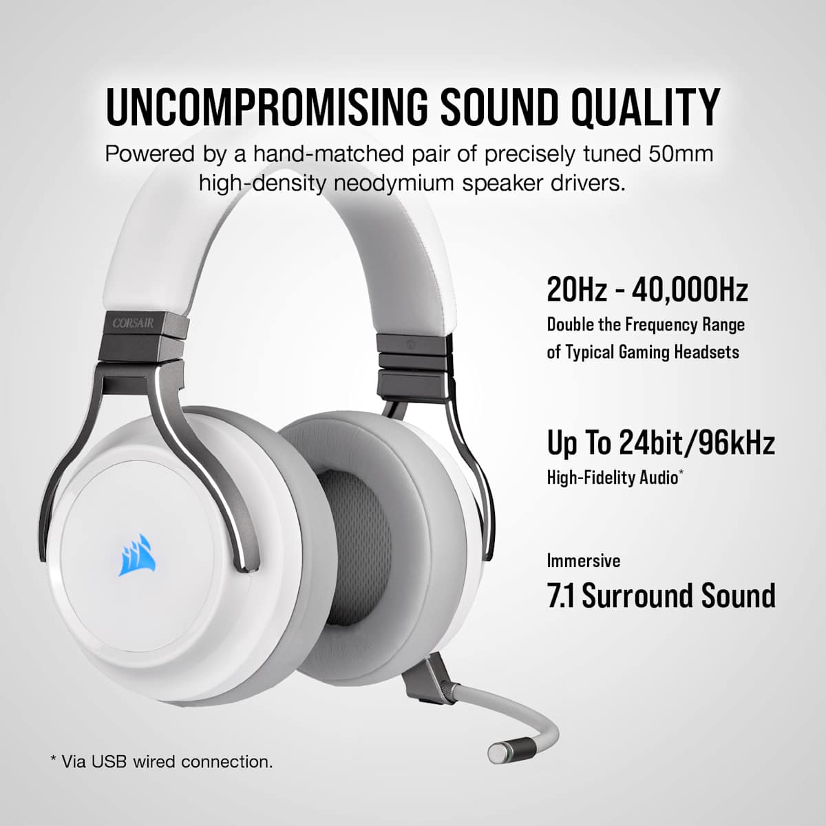 Corsair Virtuoso Rgb Wireless High-Fidelity Gaming Headset, цвет: Белый — фото 3