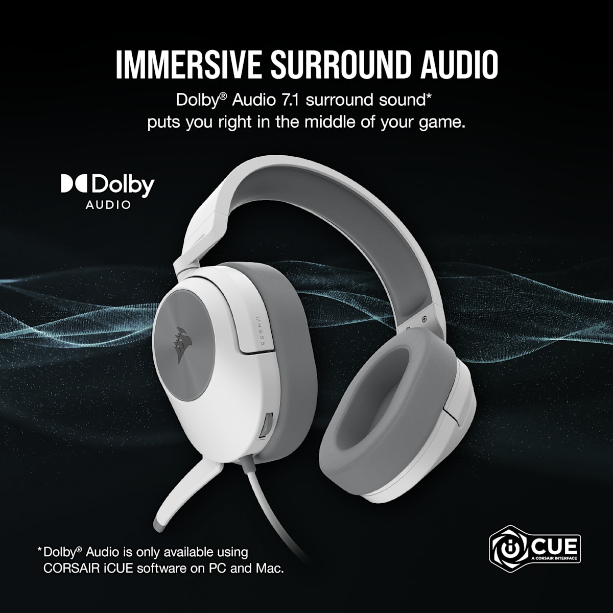 Corsair HS55 Surround Wired Gaming Headset, цвет: Белый — фото 2