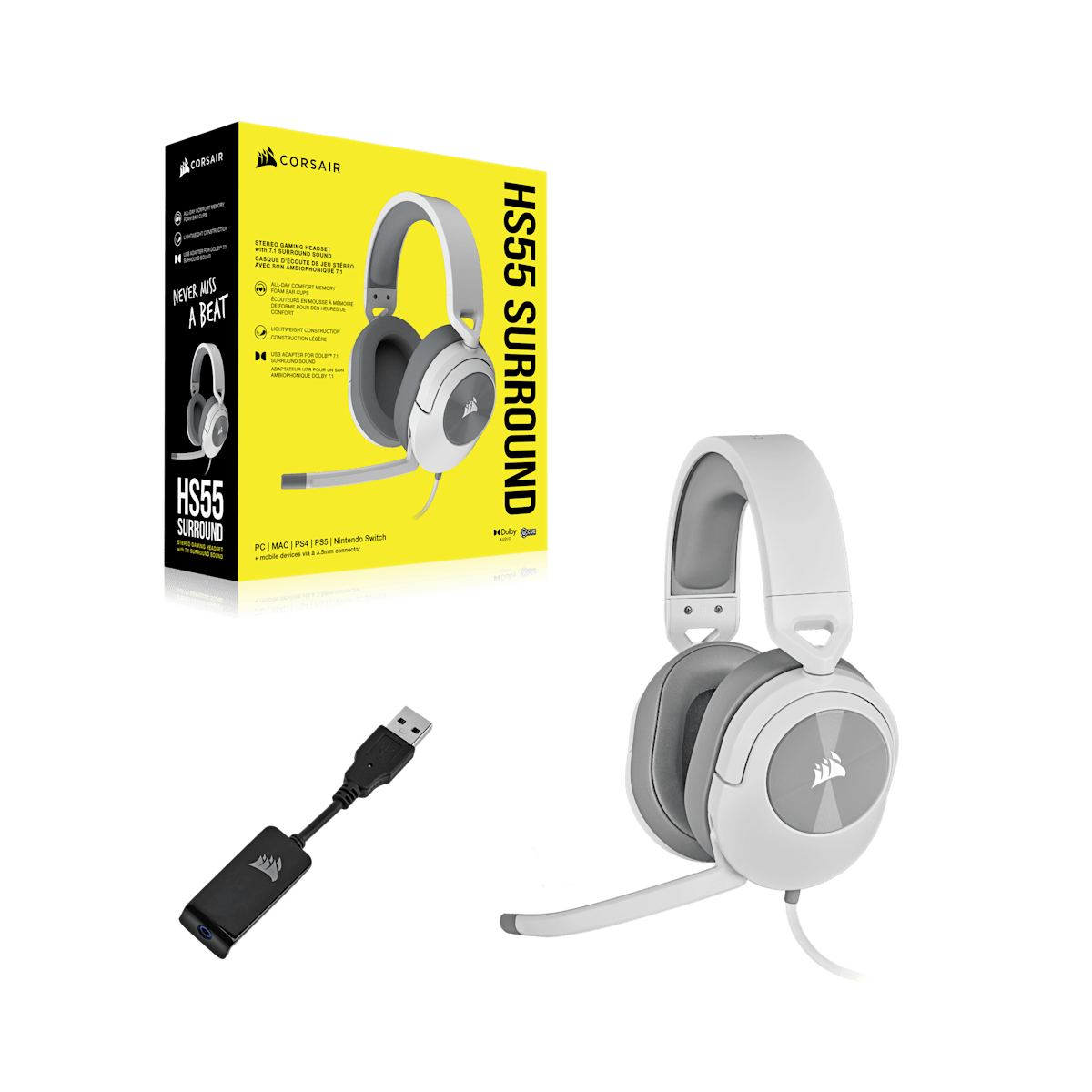 Corsair HS55 Surround Wired Gaming Headset, цвет: Белый — фото 7