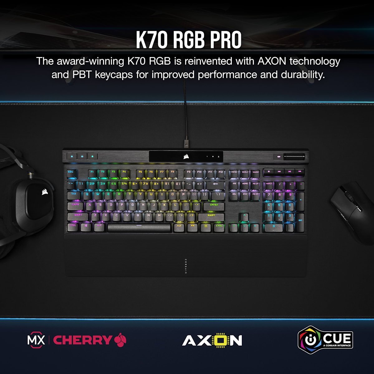 Corsair K70 Rgb Pro Mechanical Gaming Keyboard with Pbt Double Shot Pro Keycaps — Cherry MX Brown, цвет: Чёрный — фото 2