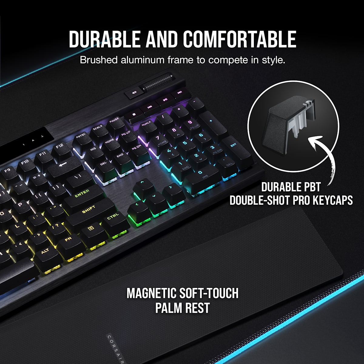 Corsair K70 Rgb Pro Mechanical Gaming Keyboard with Pbt Double Shot Pro Keycaps — Cherry MX Brown, цвет: Чёрный — фото 3
