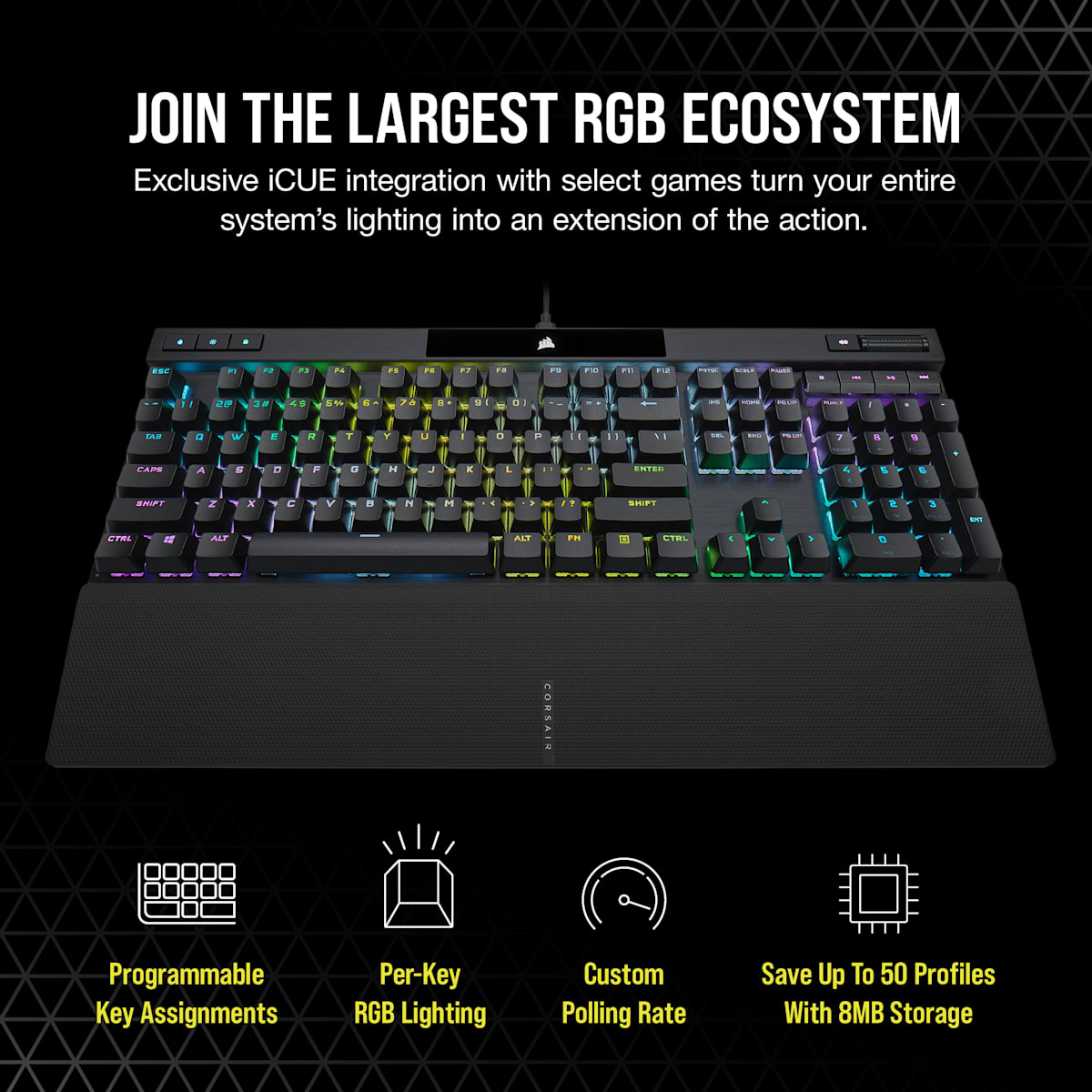 Corsair K70 Rgb Pro Mechanical Gaming Keyboard with Pbt Double Shot Pro Keycaps — Cherry MX Brown, цвет: Чёрный — фото 6
