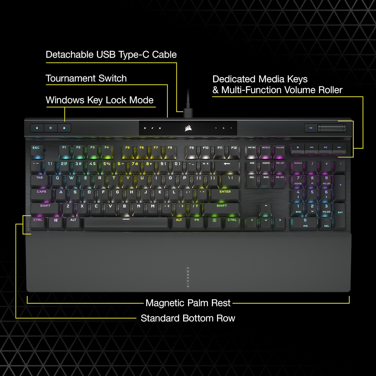 Corsair K70 Rgb Pro Mechanical Gaming Keyboard with Pbt Double Shot Pro Keycaps — Cherry MX Brown, цвет: Чёрный — фото 7