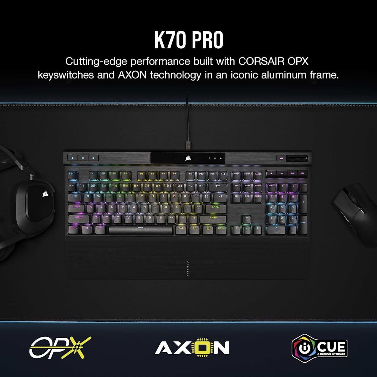 Corsair K70 Pro Rgb Optical-Mechanical Gaming Keyboard with Pbt Double Shot Pro Keycaps, цвет: Чёрный — фото 2
