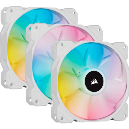 CORSAIR iCUE SP120 RGB ELITE Performance 120mm White PWM Fan - Triple Pack with Lighting Node CORE