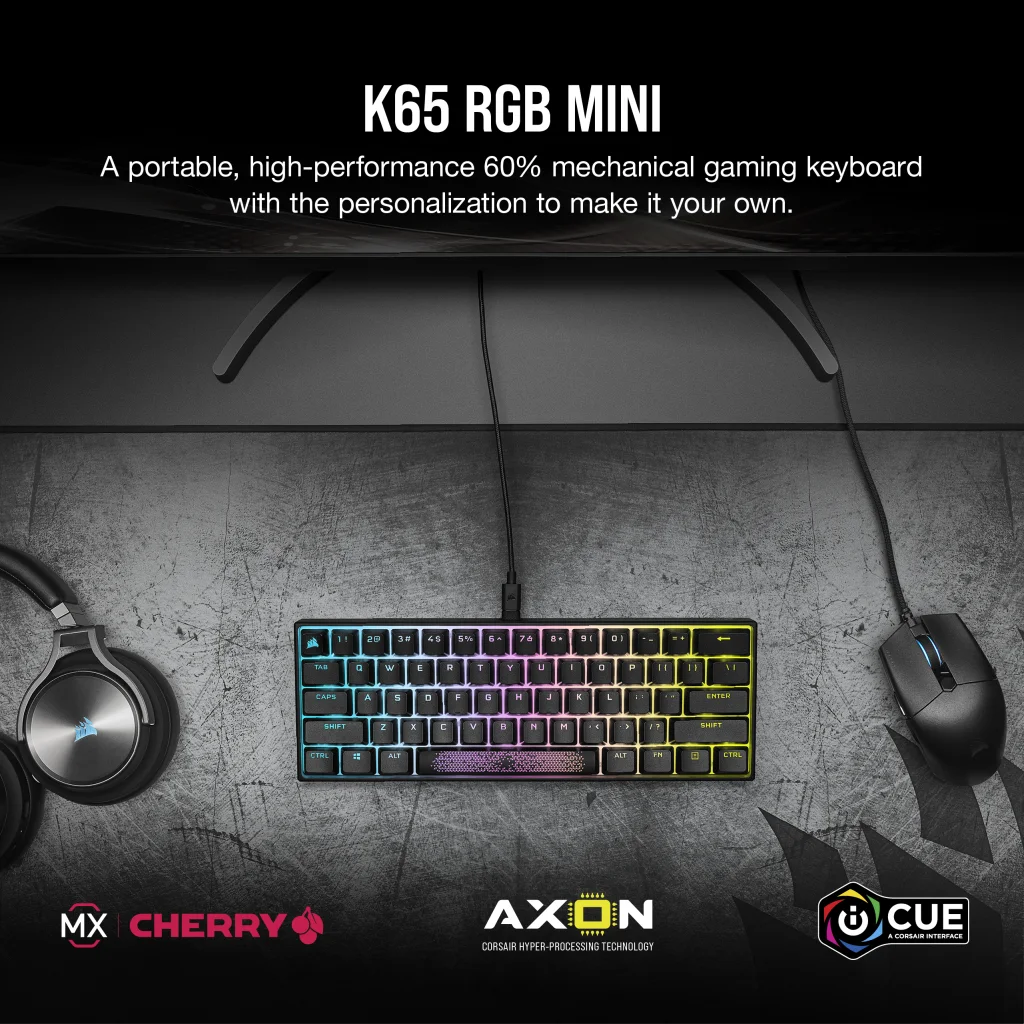 TECLADO CORSAIR GAMING MECANICO K65 MINI 60% RAPIDFIRE SWITCH MX LED RGB (CH-9194014-SP) 5 Imágenes del producto