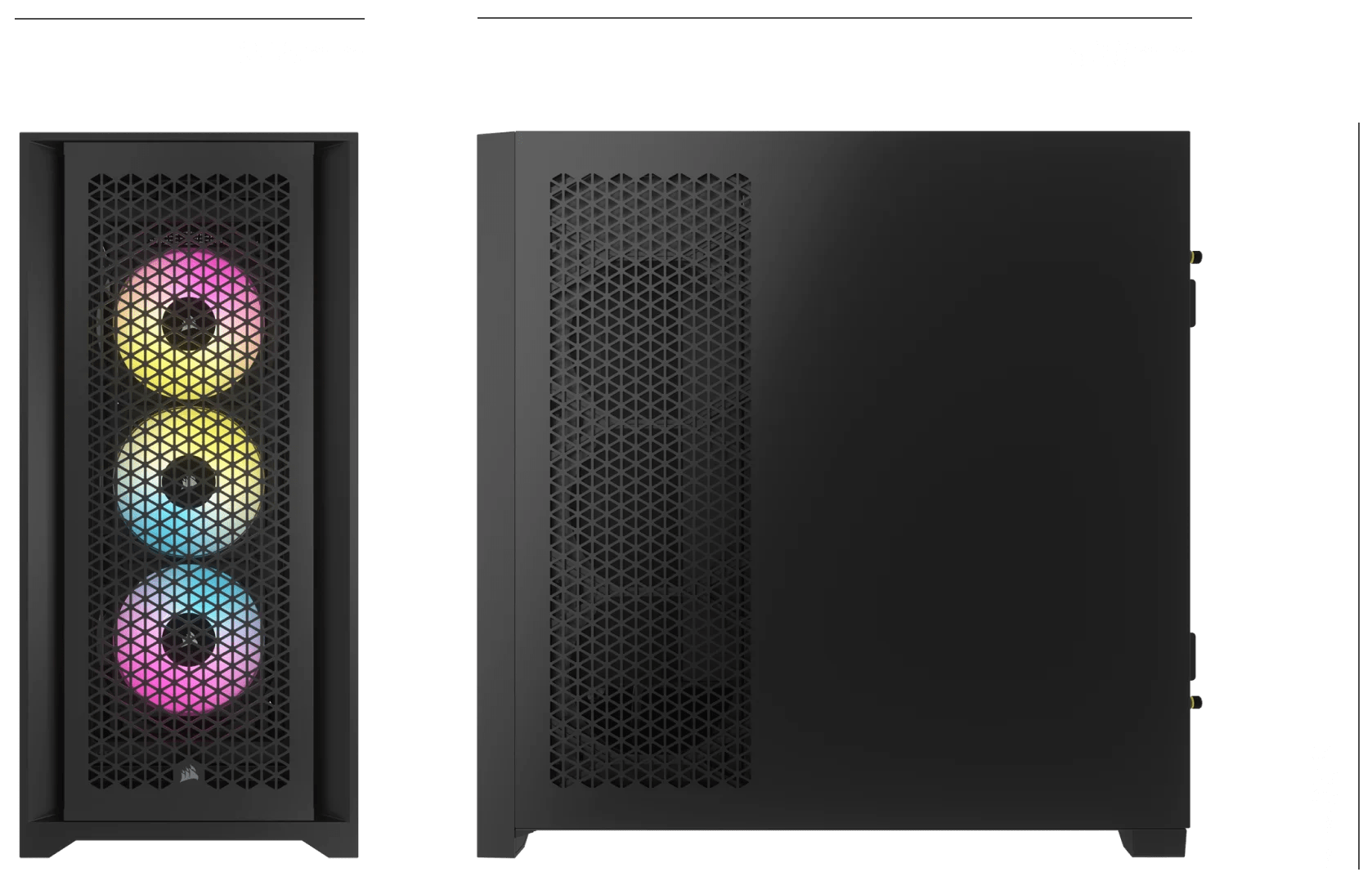 Vista frontal del chasis para PC 5000D RGB AIRFLOW vacío que muestra la capacidad para ventiladores.