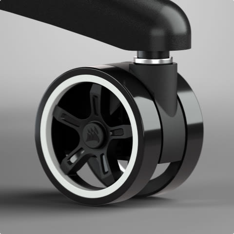 Closeup of the premium dual-wheel casters on the TC200