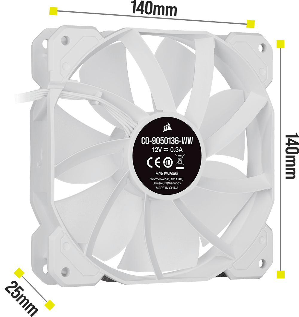 iCUE SP140 RGB ELITE Performance 140mm White PWM Fan — Dual Fan Kit with Lighting Node