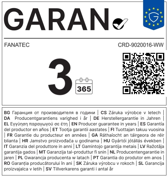 GARAN: Fanatec CRD-9020016-WW, 3 års tillverkargaranti