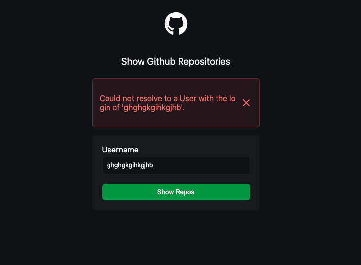 github user repostories error page