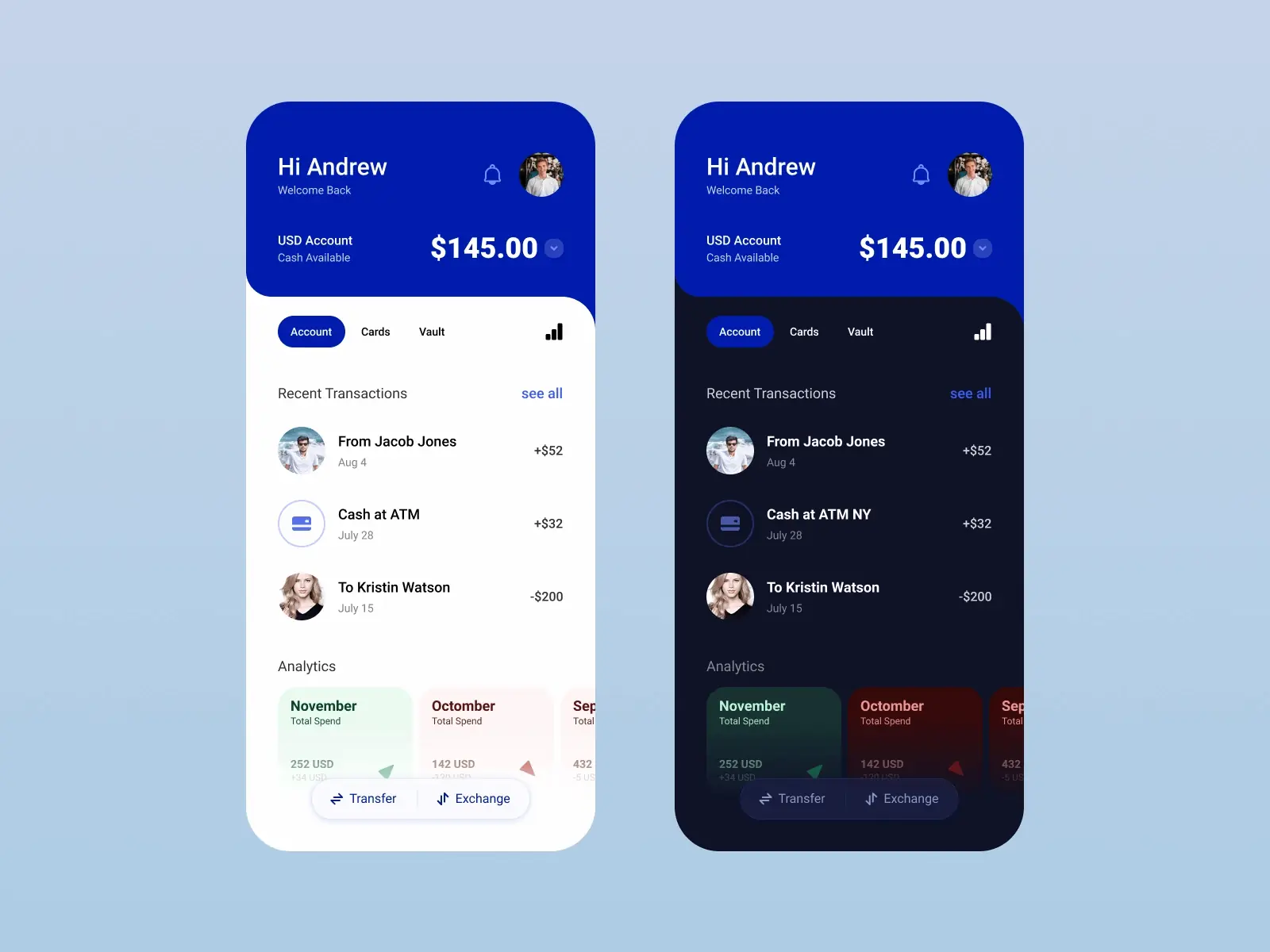 fictional fintech app screenshot