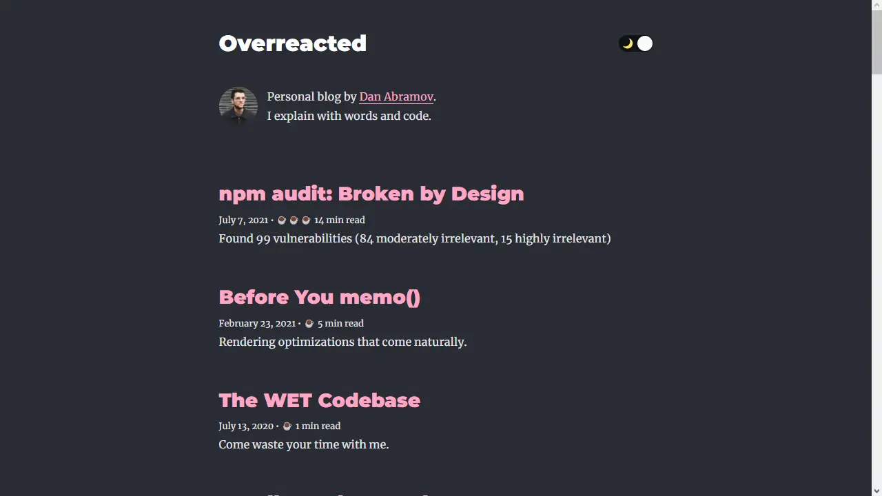 Overreacted web preview