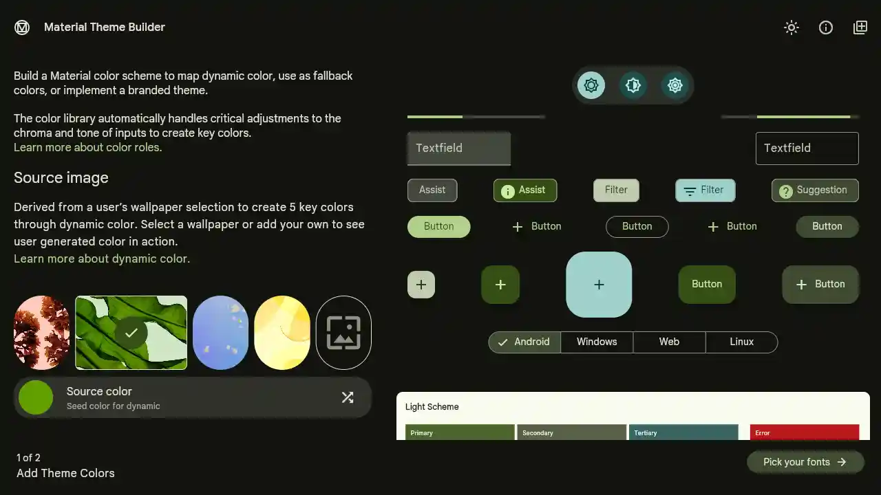 Material Theme Builder web preview