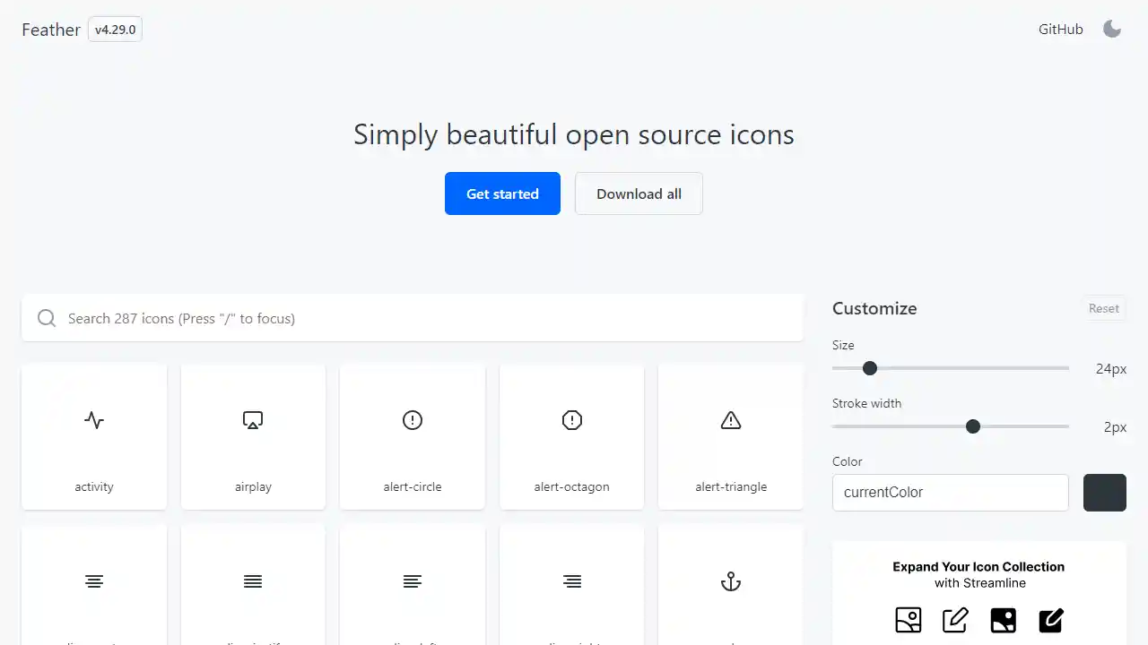 Feather Icons web preview