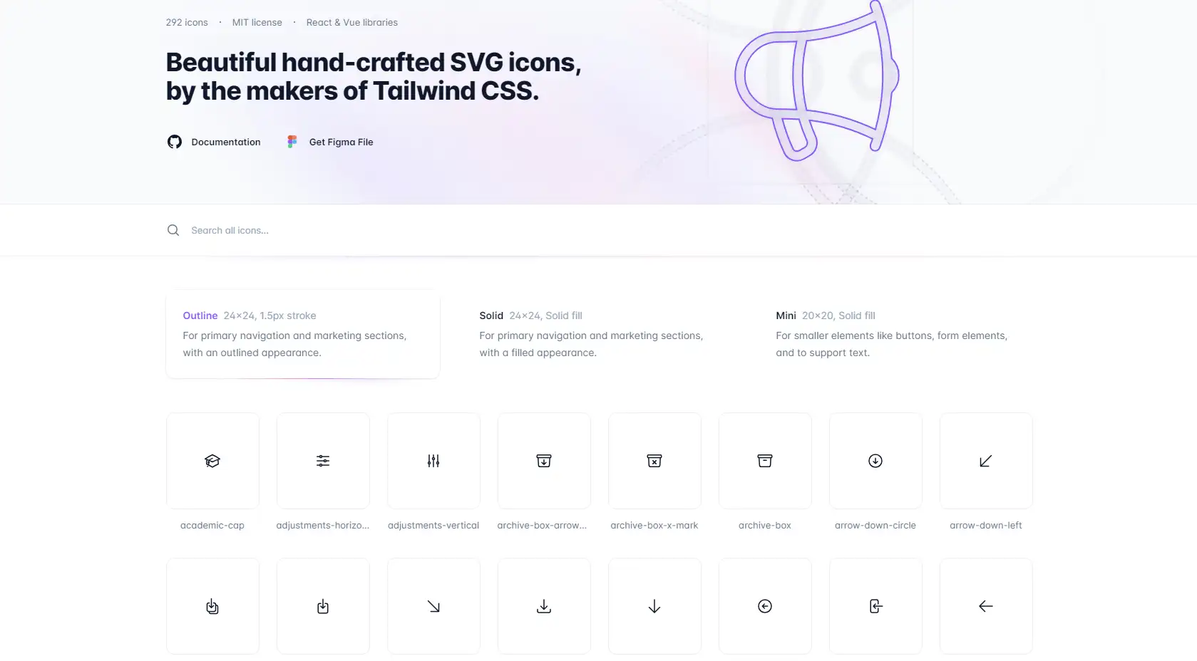 Hero Icons web preview