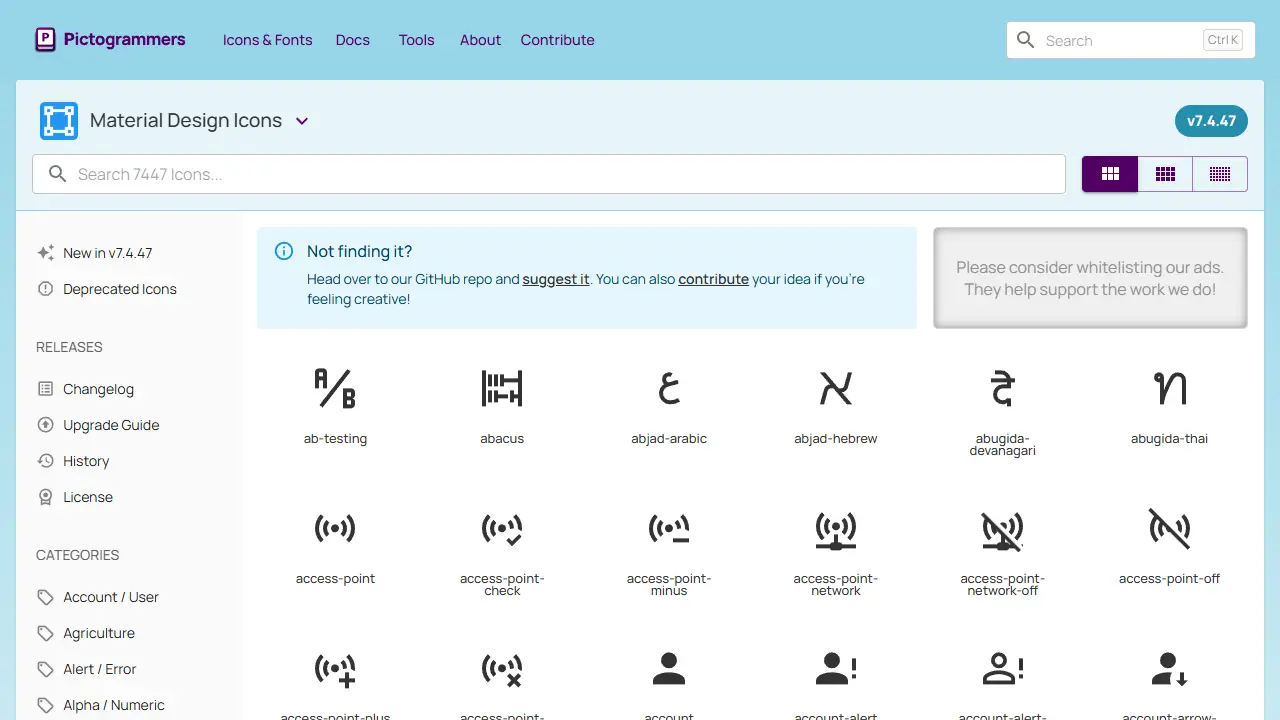 Material Design Icons web preview