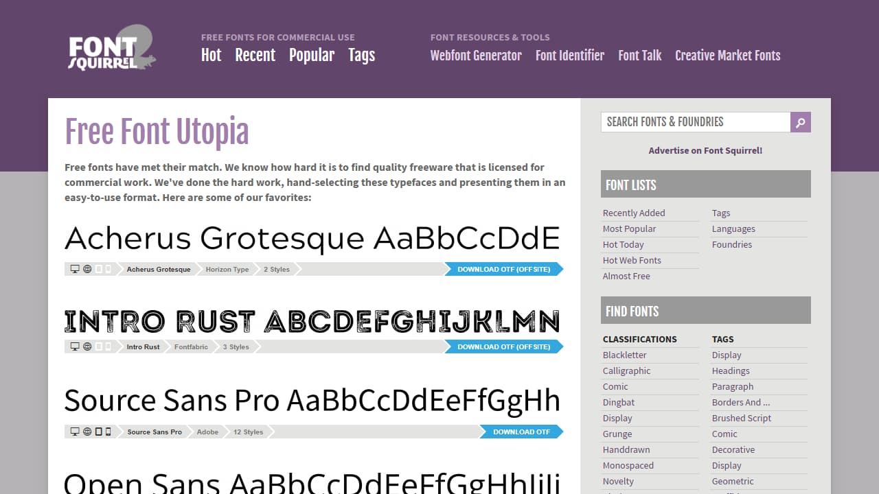 Font Squirrel web preview