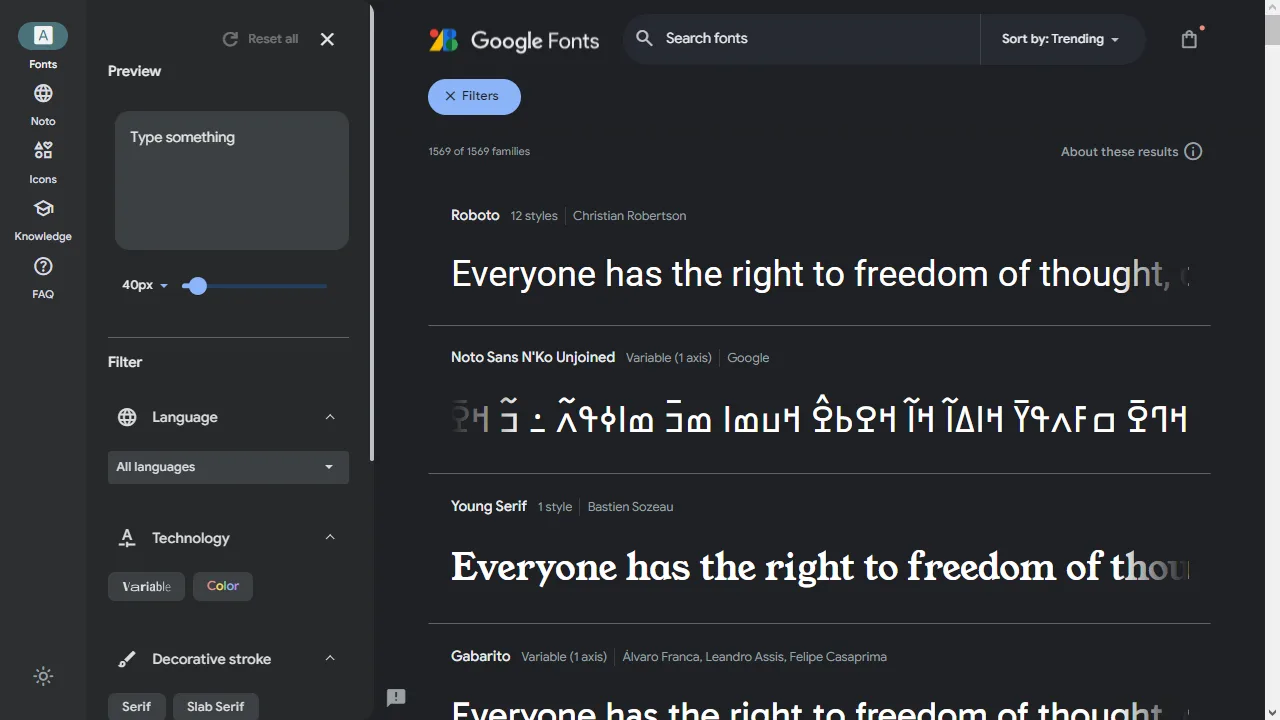 Google fonts web preview